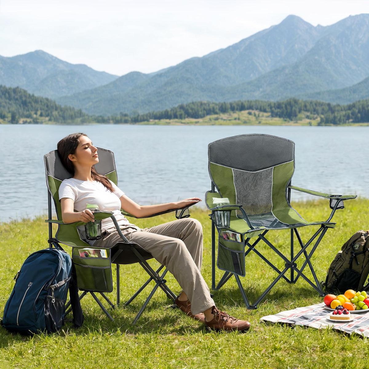 Oversized XL Camping Chair 2-Pack with Mesh Back, Green G5100