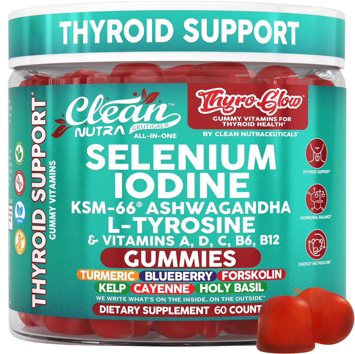 Thyroid Support Gummies Selenium Iodine Ashwagandha Turmeric Blueberry R46468