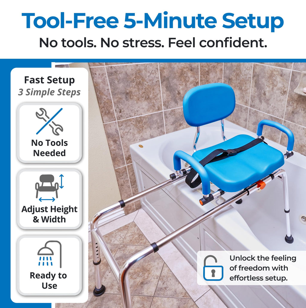 Sliding Tub Transfer Bench with Padded Seat and Backrest M2473