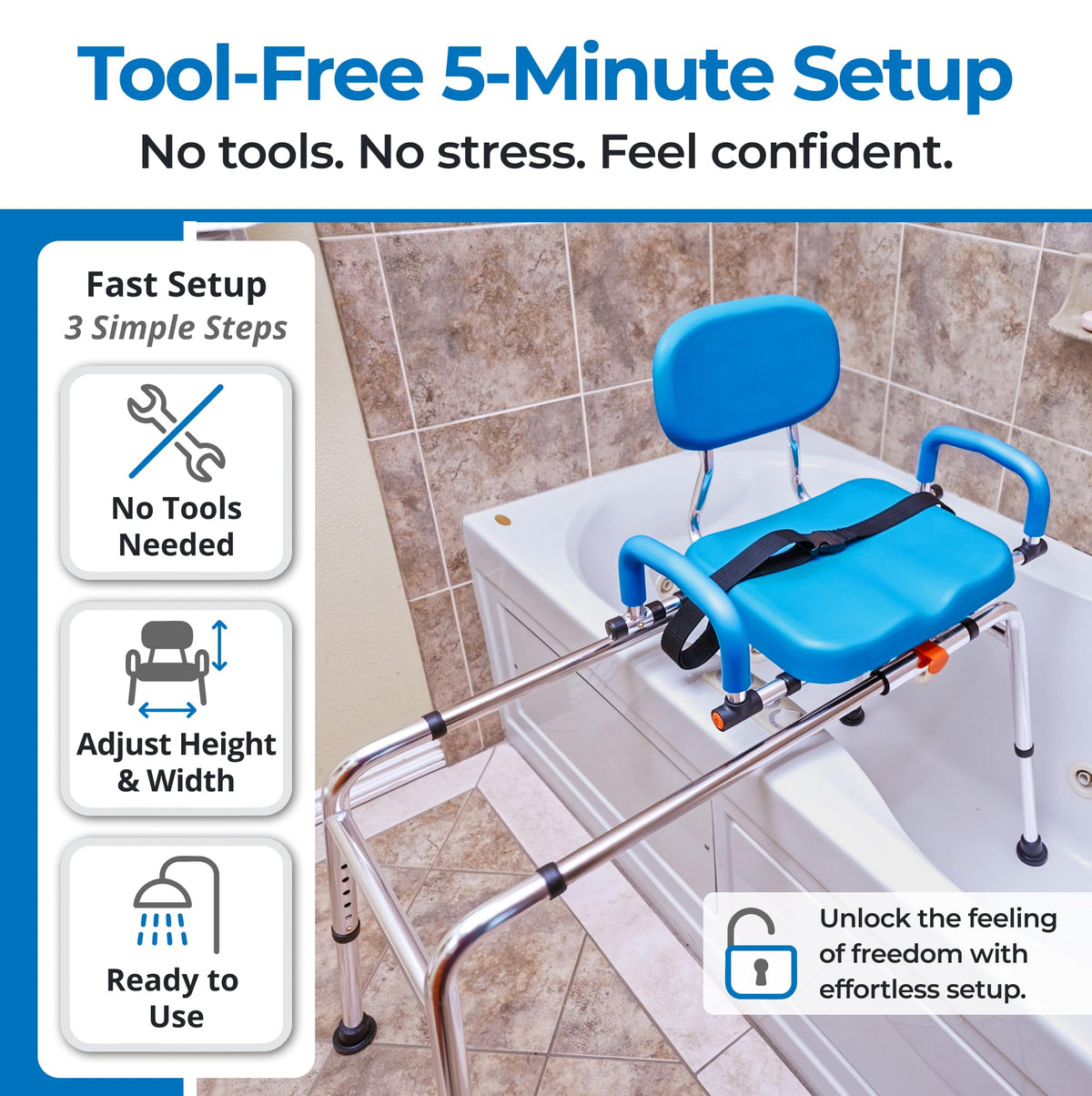 Sliding Tub Transfer Bench with Padded Seat and Backrest M2473