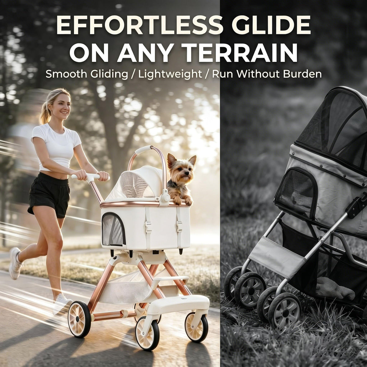 Pink Pet Stroller with One-Touch Brake U8070