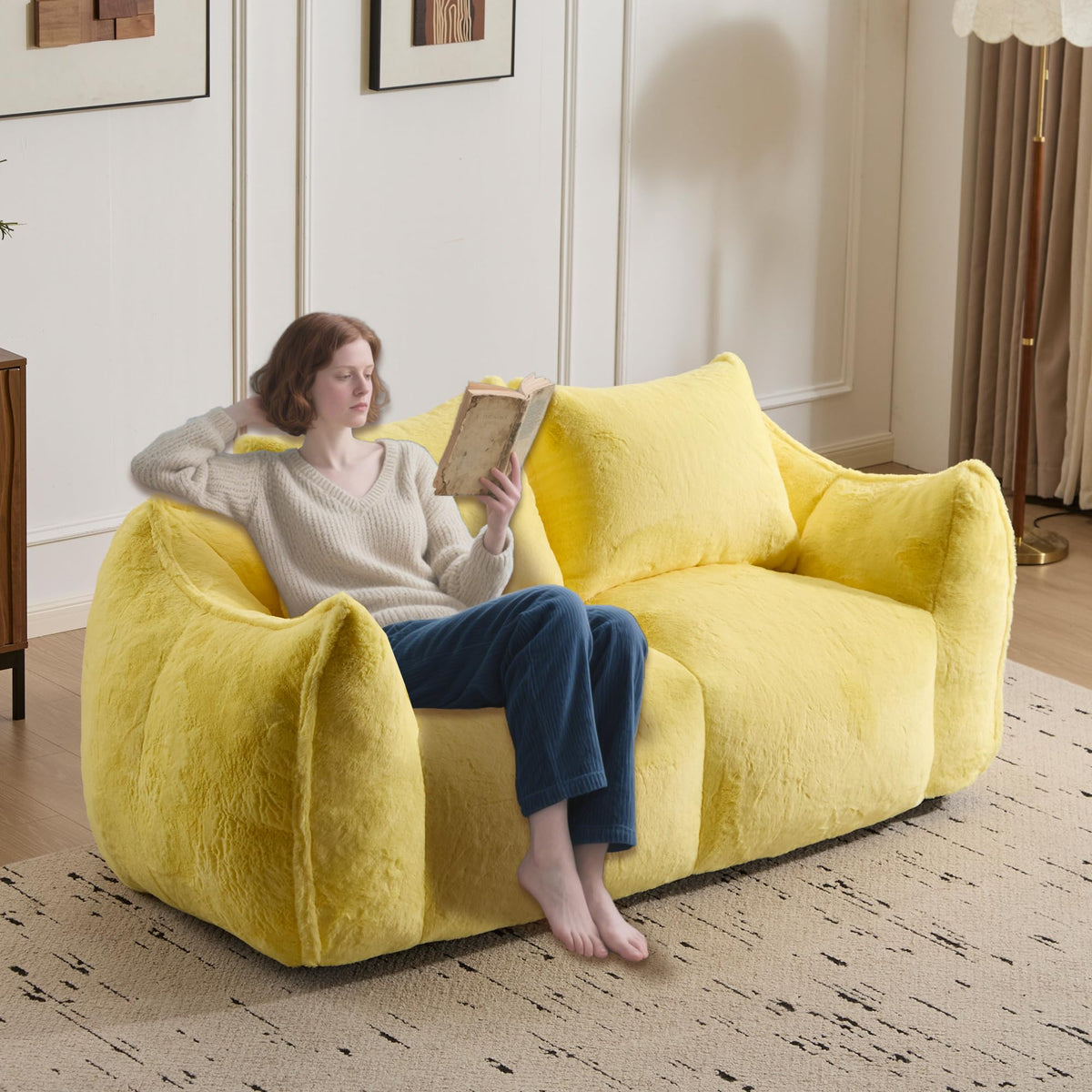 Oversized Ultra Soft Fluffy Faux Fur Bean Bag Chair with Pillows S38799