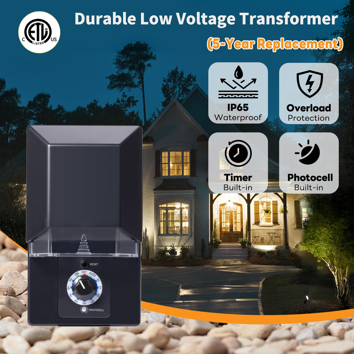 200W Low Voltage Landscape Transformer with Timer and Photocell P63018