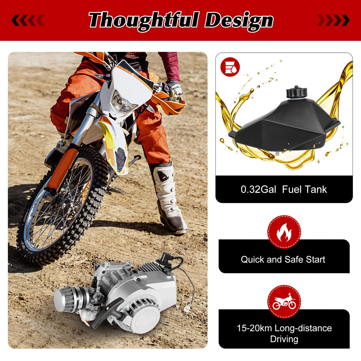 49CC 2-Stroke Gasoline Engine Motor Kit with Fuel Tank T28053