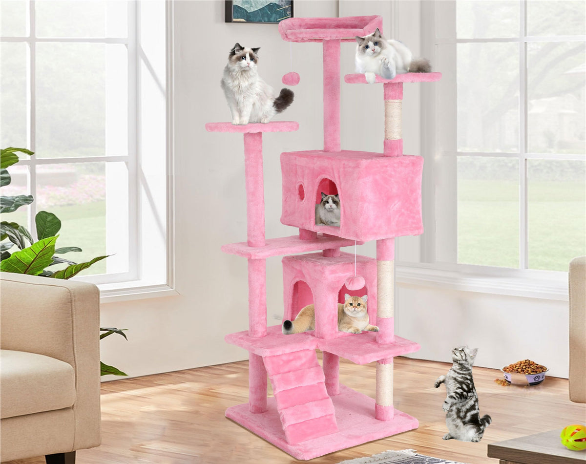 70-inch Pink Multi-Level Cat Tower & Cat Condo with Scratching Post W903