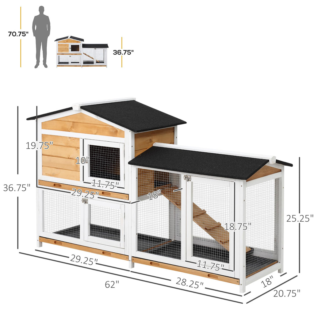 62" Wooden Small Animal Hutch with Run Area W69020