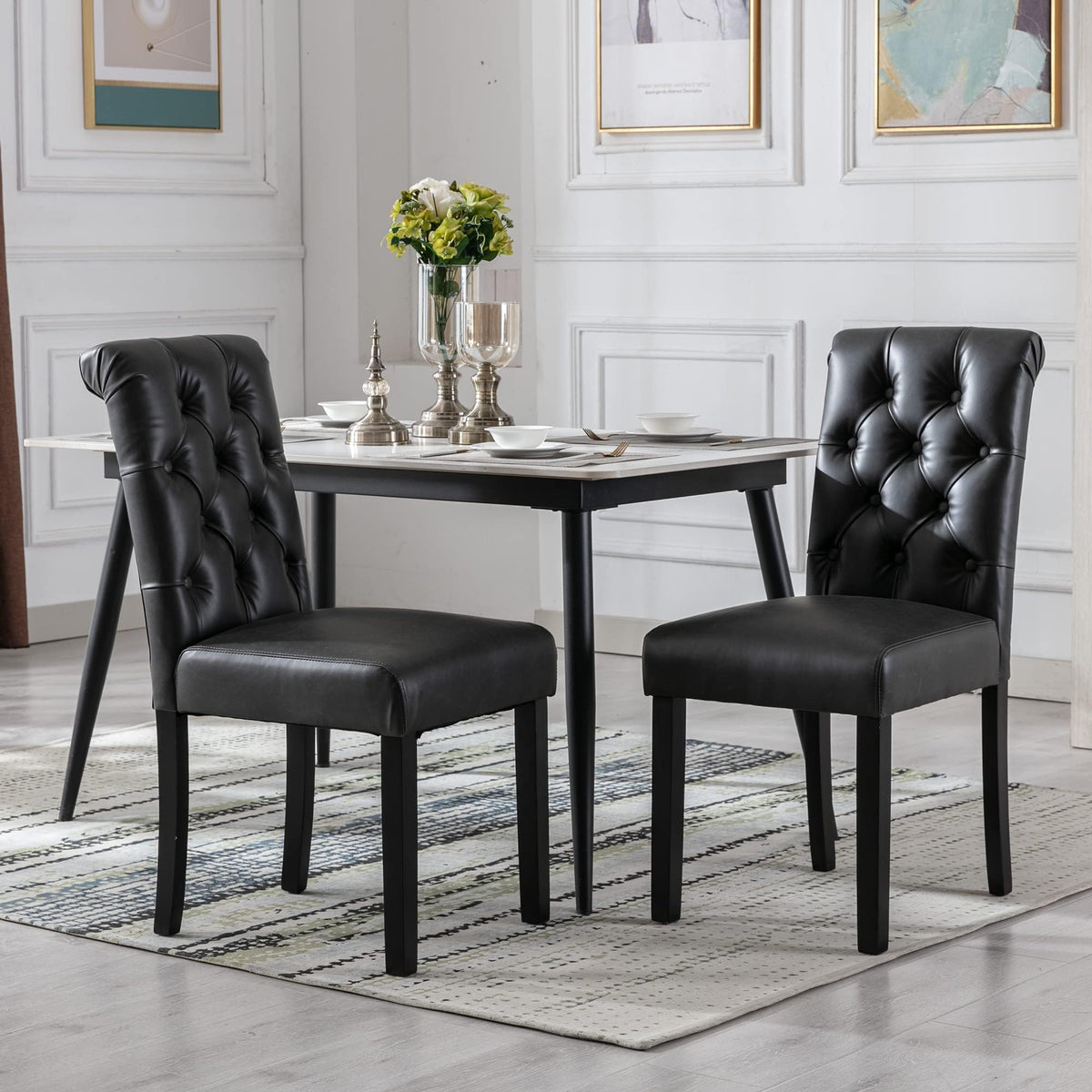 Black Set of 4 PU Leather Tufted Dining Chairs Y63720