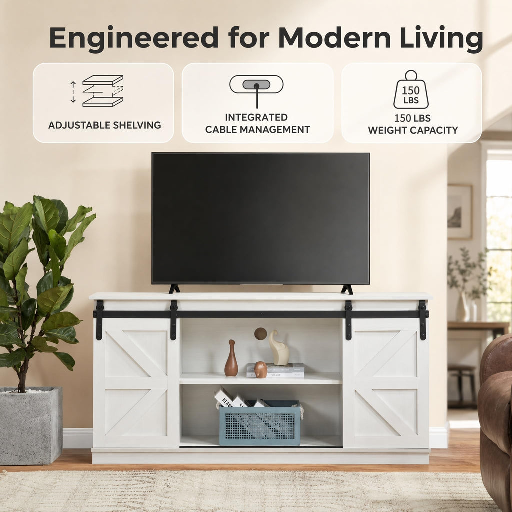 White TV Stand with Sliding Barn Doors N712