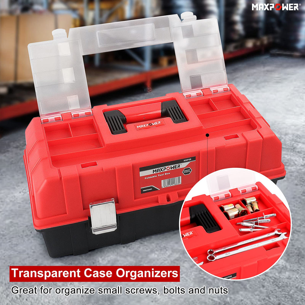 16-Inch Three-Layer Folding Plastic Tool Box with Tray and Dividers Z677