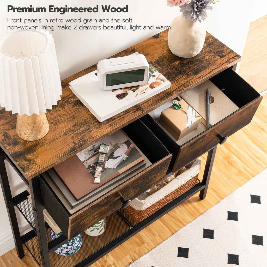 29.5" Narrow Console Table with 2 Fabric Drawers Y396120