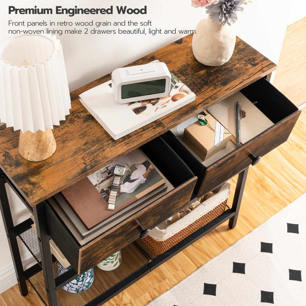 29.5" Narrow Console Table with 2 Fabric Drawers Y396120