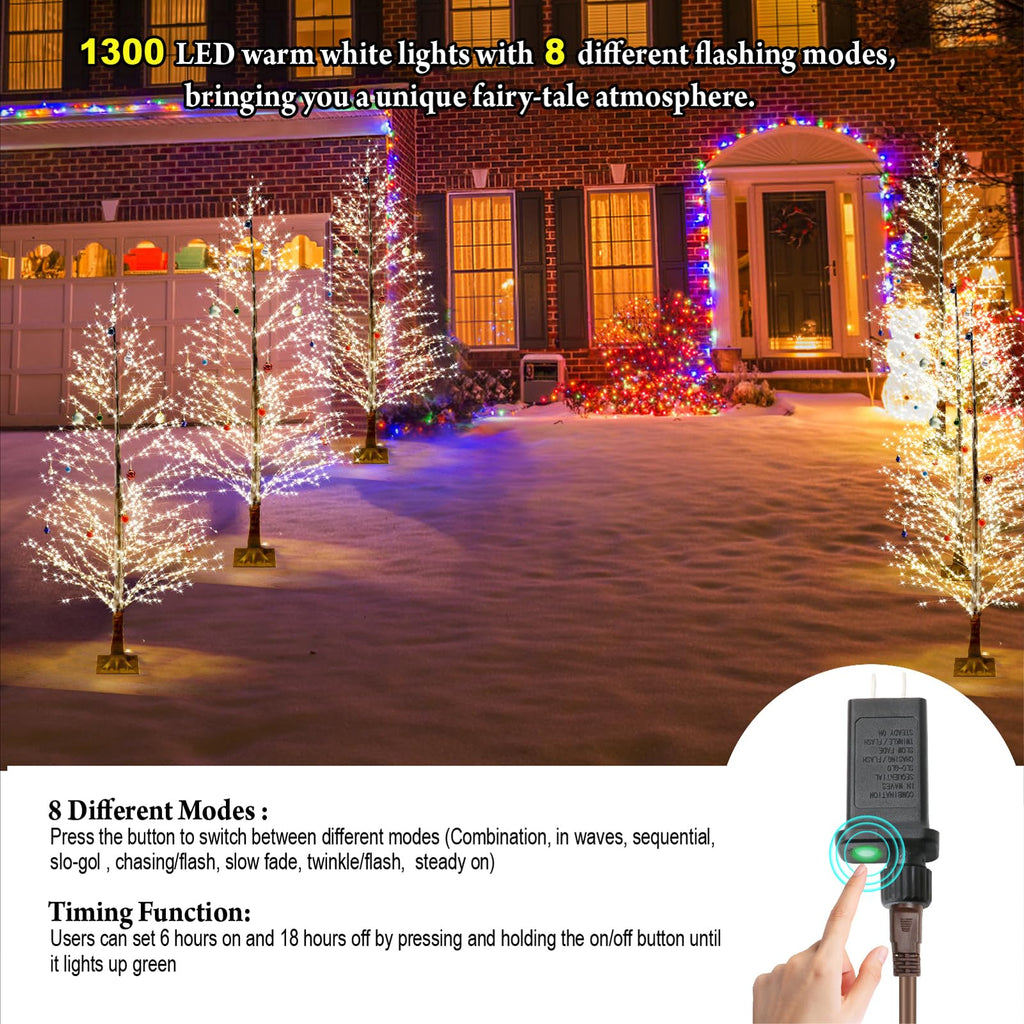 6FT Lighted Birch Tree with 1300 LED Lights T3468