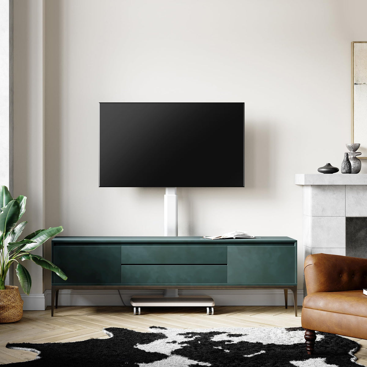 White Rolling TV Stand for 32-75 Inch TVs C3362