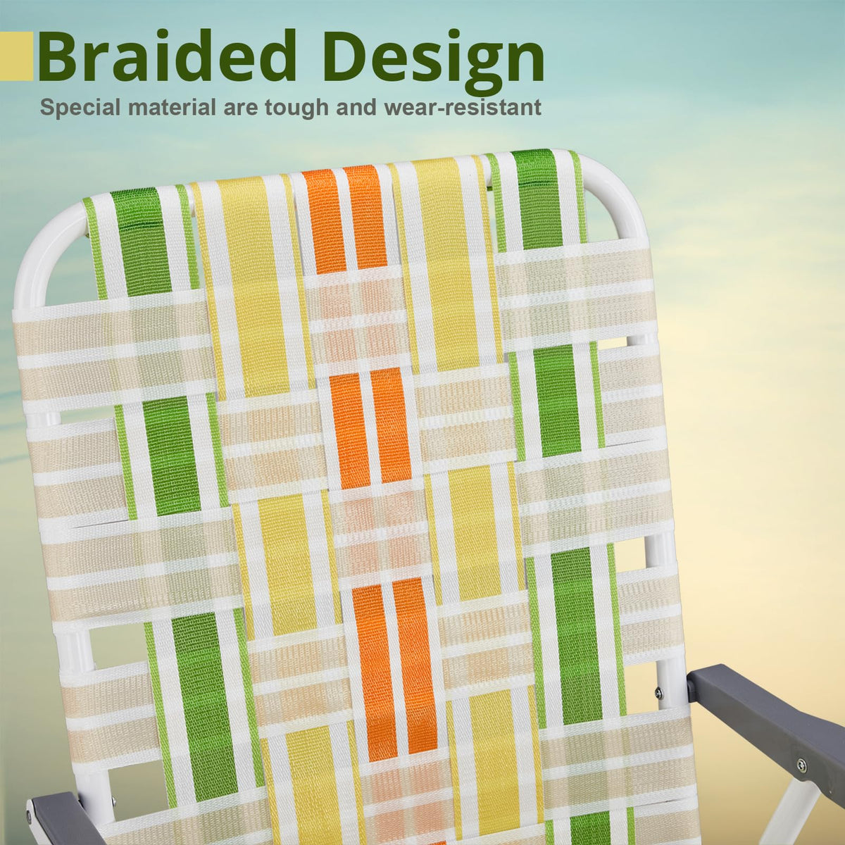 Set of 2 Folding Beach Chairs 260 lbs Capacity Yellow & Green R67731