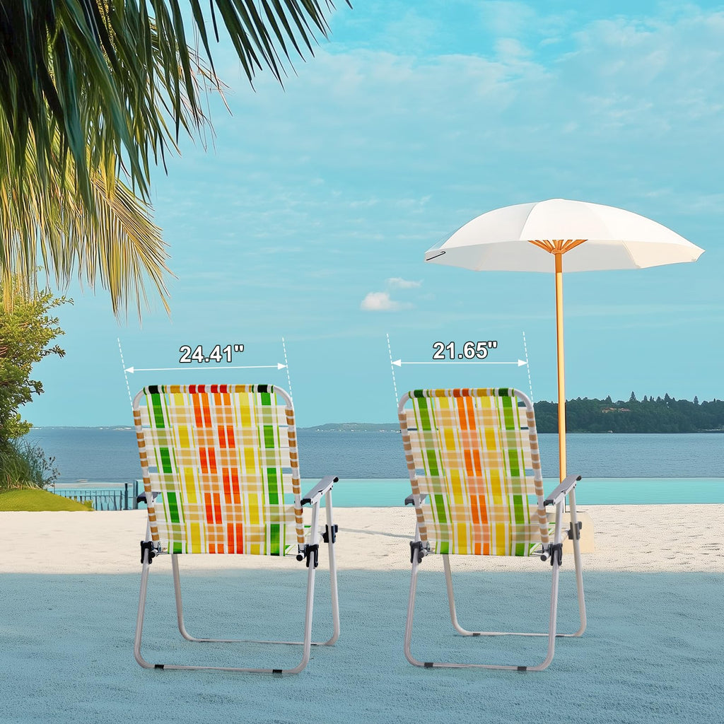 Set of 2 Folding Beach Chairs 260 lbs Capacity Yellow & Green R67731