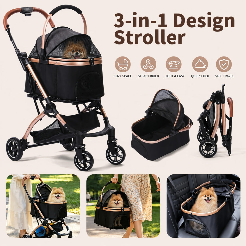 Black 3-in-1 Pet Stroller with Removable Carrier D807738