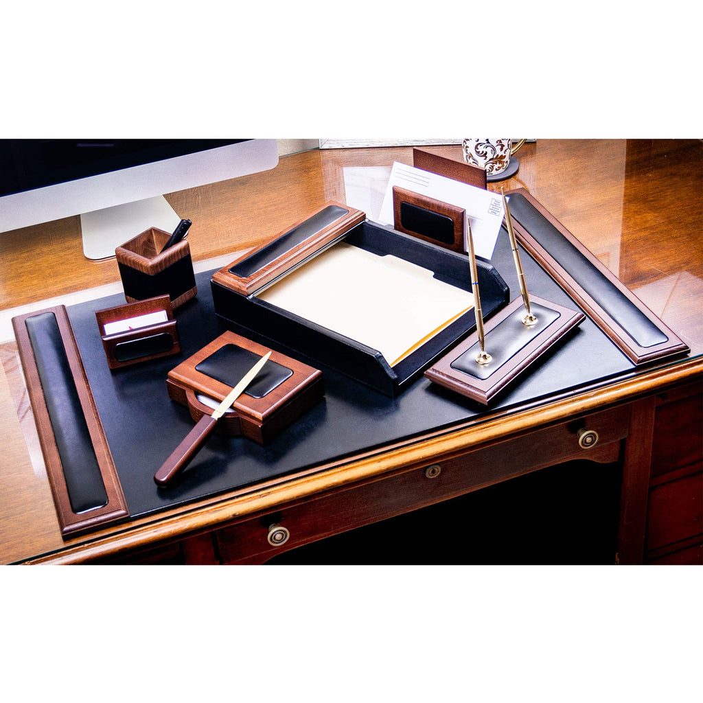 Wood & Leather Desk Set 8 Piece Q438