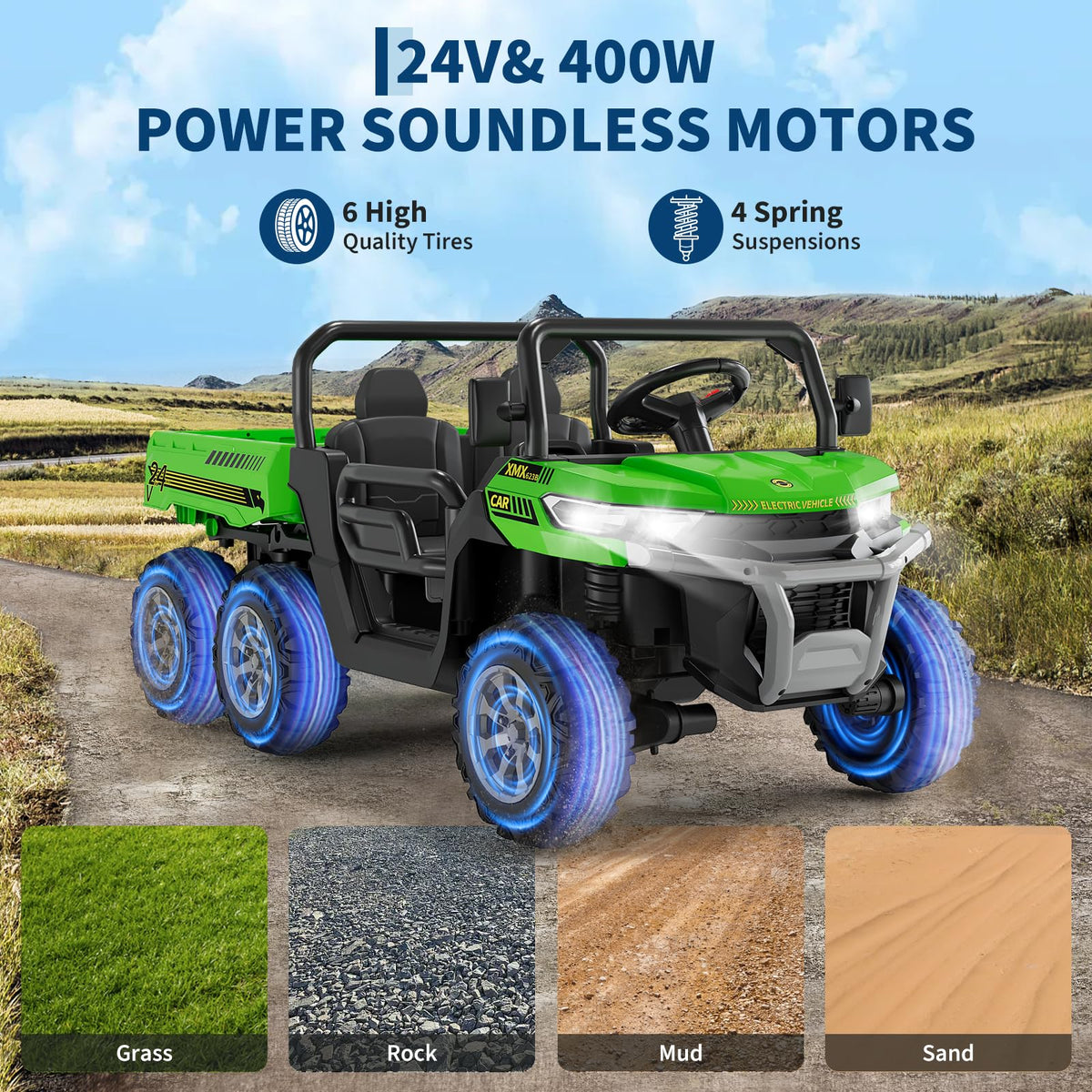 24V 2-Seater 6-Wheel Ride On Dump Truck with Remote Control A331