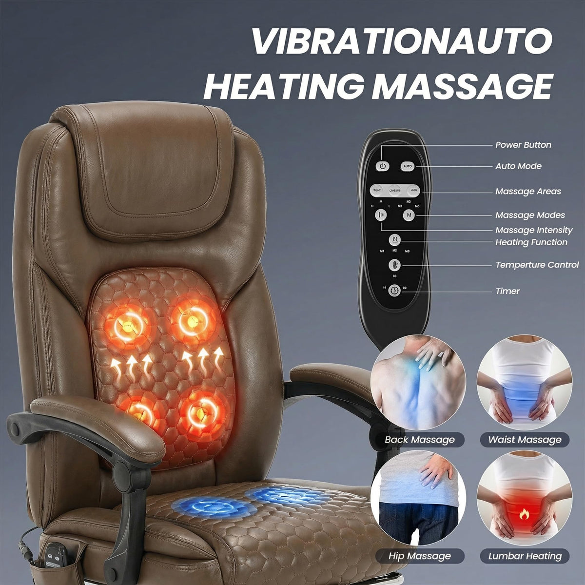 Brown Leather Massage Office Chair with Heat and Footrest Q9431