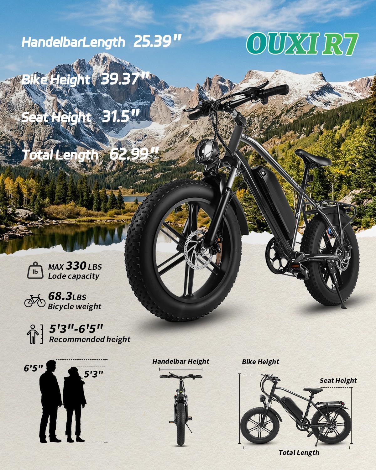 1000W Peak Electric Mountain Bike 48V 13Ah B1795
