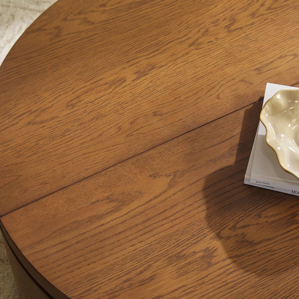 Solid Oak Wood Veneer Coffee Table with Storage, 36 Inch, Medium Brown Oak G341636