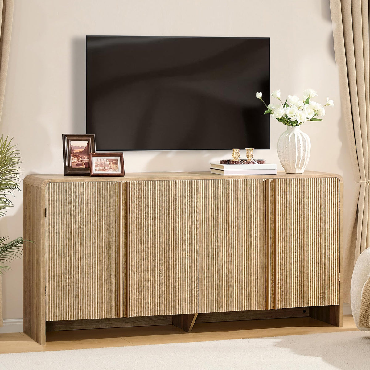 63" Modern Fluted TV Stand with Storage Y7585