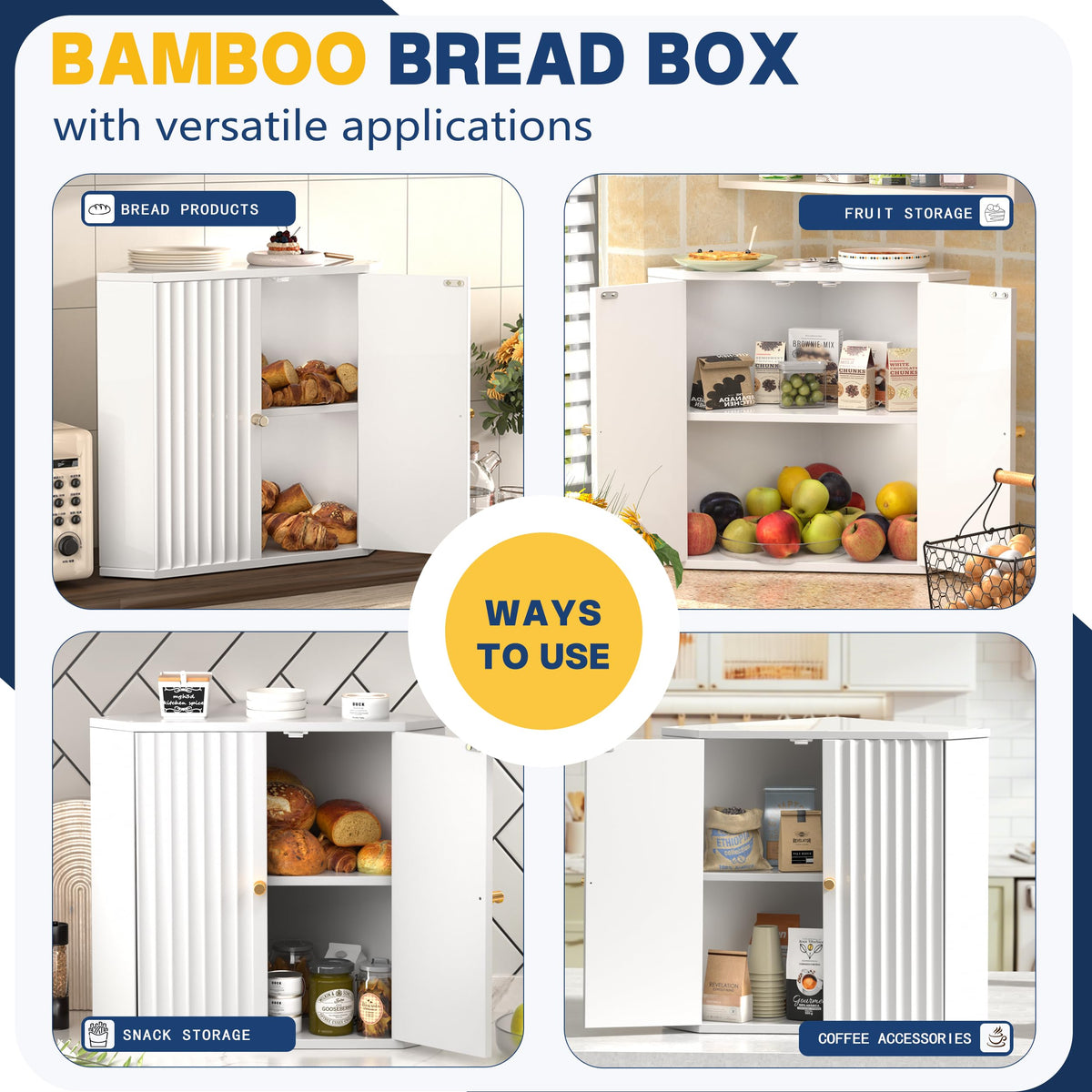 Large White Bamboo Bread Box P846