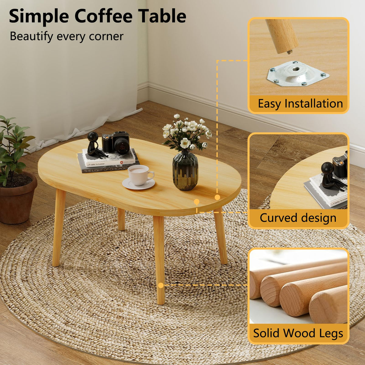 Oval Coffee Table Natural 19.7"D x 31.5"W x 16"H I54014
