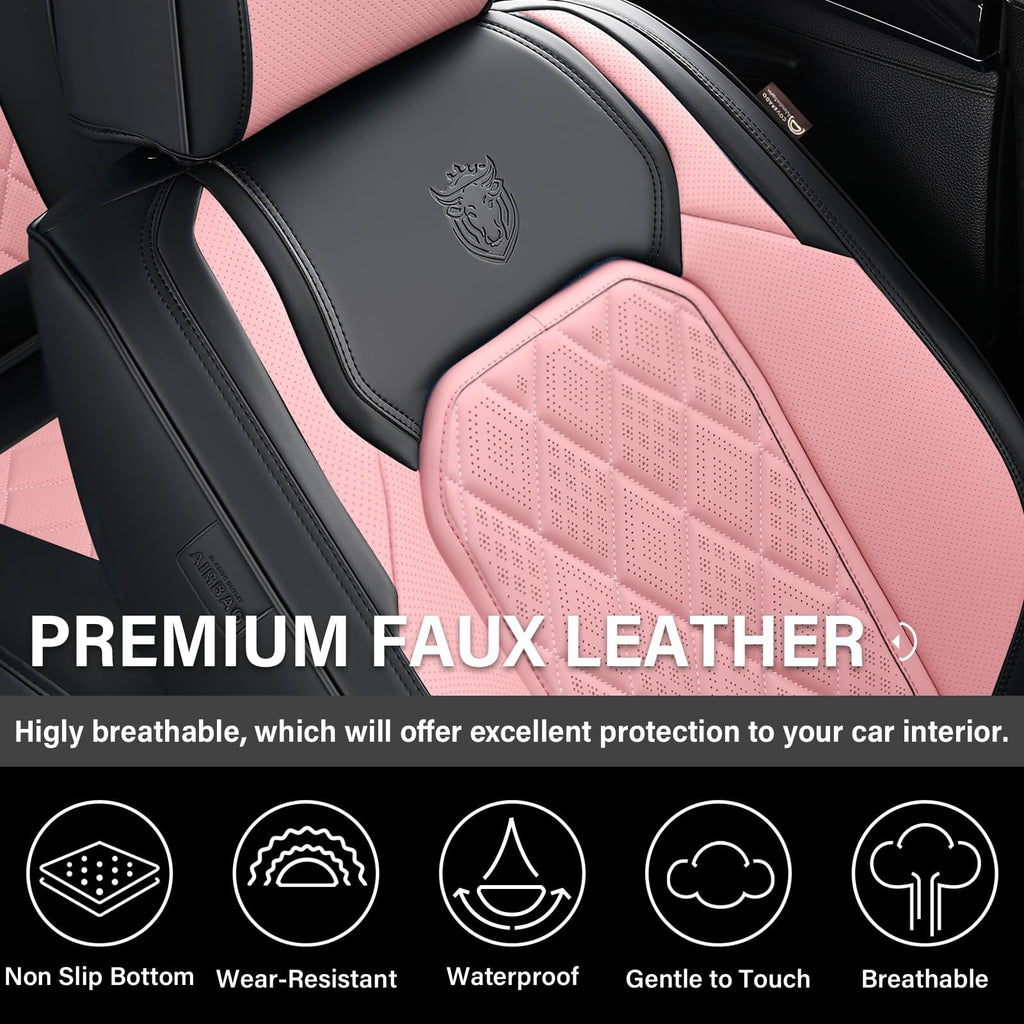 Waterproof Faux Leather Pink & Black Car Seat Covers Full Set A5375