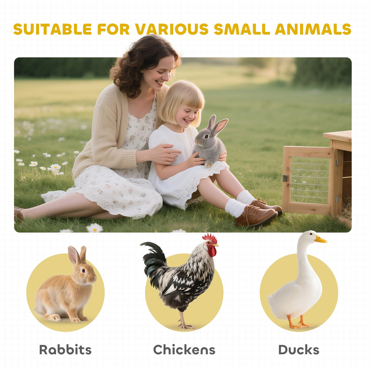 62" Wooden Small Animal Hutch with Run Area W69020