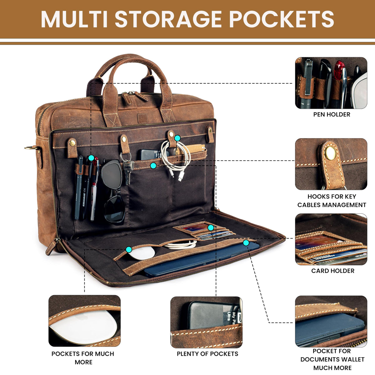 Full Grain Leather Messenger Bag V484