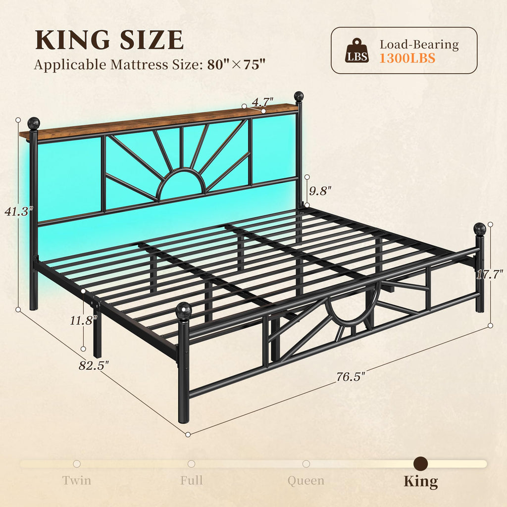 King Size Metal Platform Bed Frame with LED Lights P908443