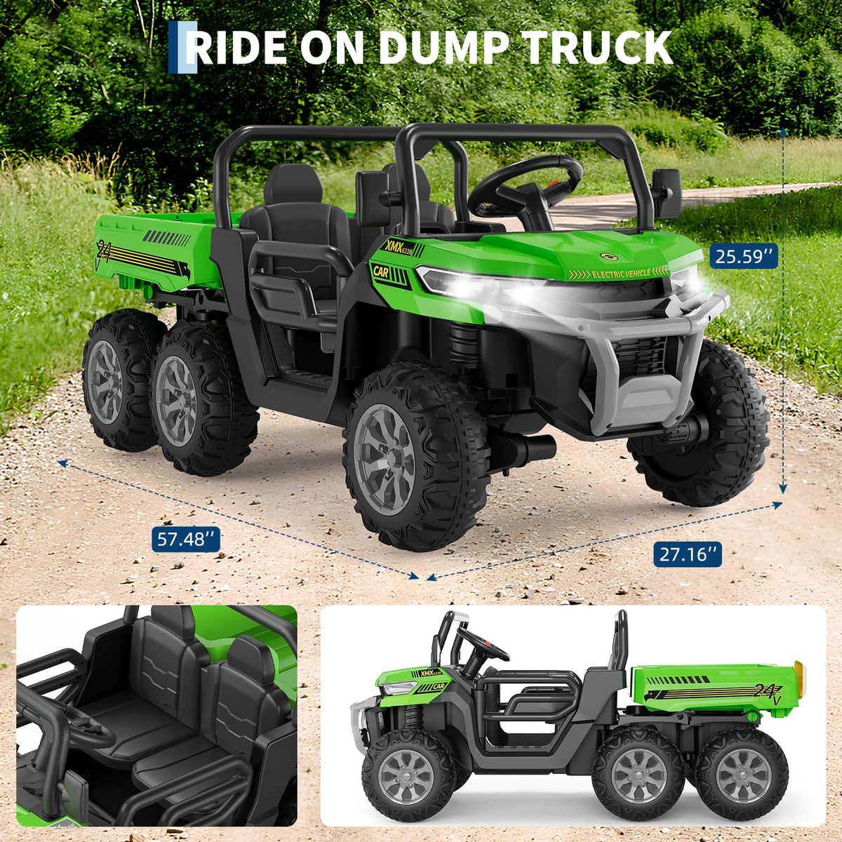24V 2-Seater 6-Wheel Ride On Dump Truck with Remote Control A331
