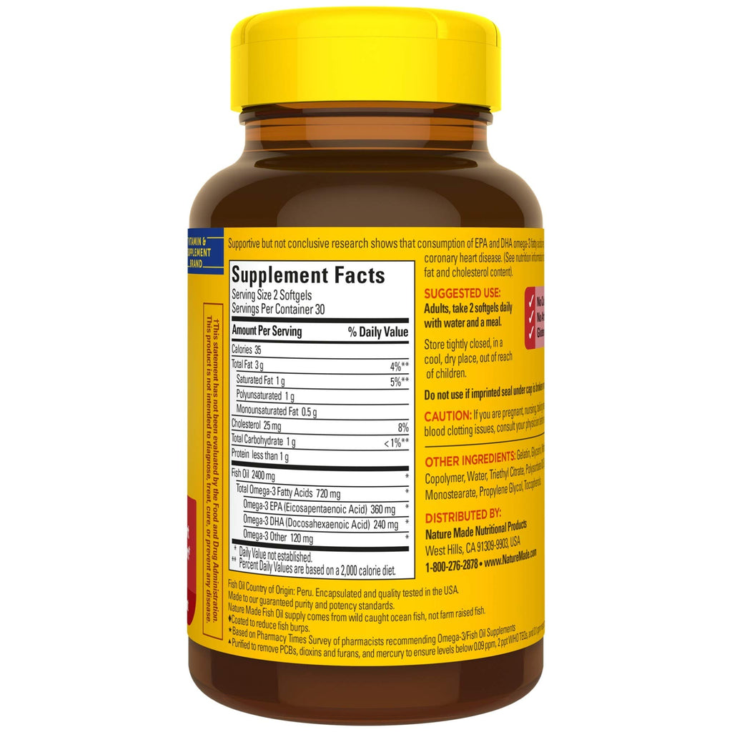 Fish Oil Omega 3 Supplement 1200 mg 60 Softgels I59143