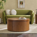 Solid Oak Wood Veneer Coffee Table with Storage, 36 Inch, Medium Brown Oak G341636