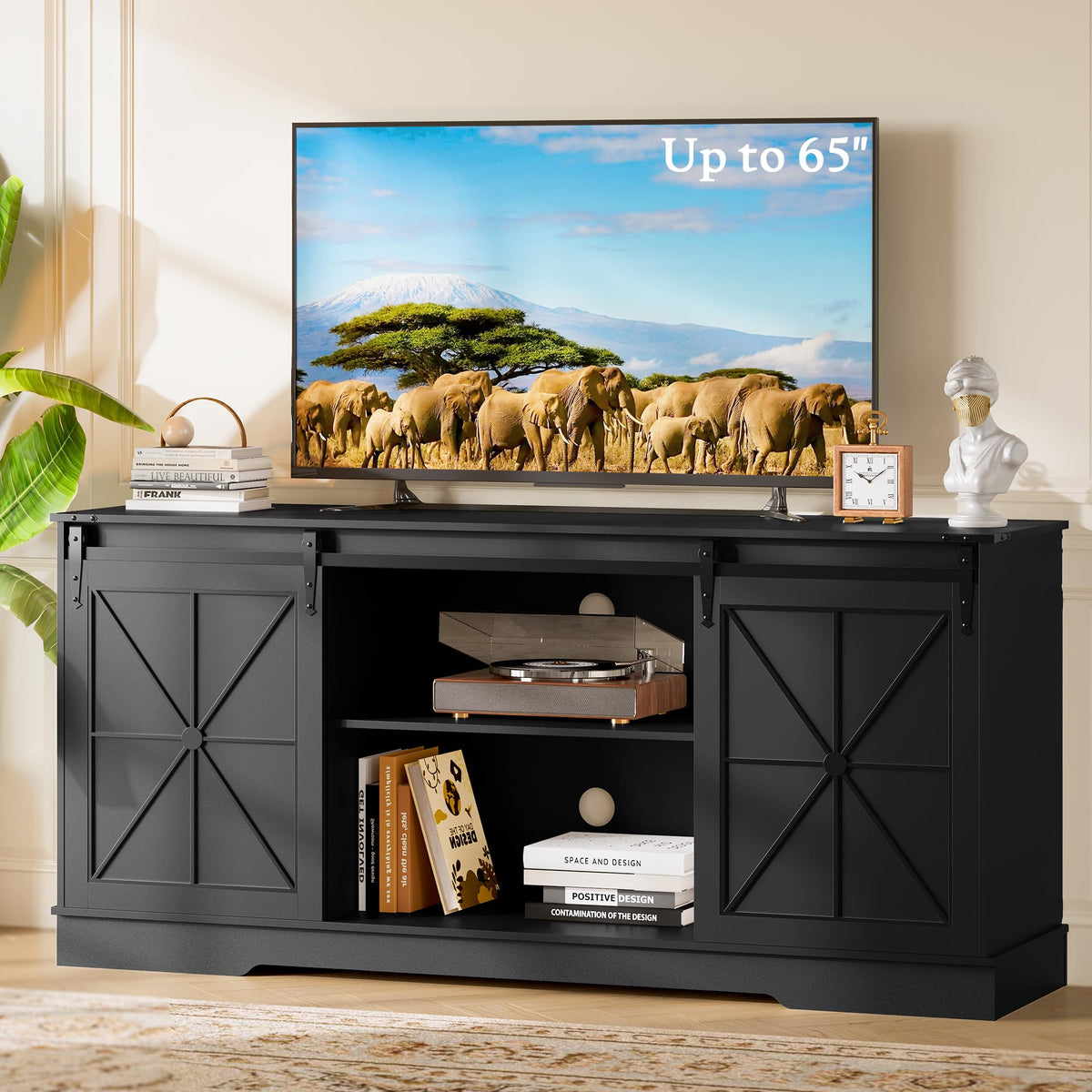 Black TV Stand with Sliding Barn Doors M173031