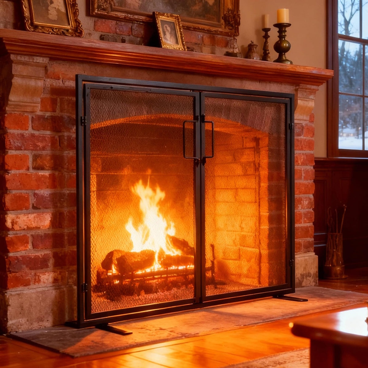 Black 2 Panel Fireplace Screen with Hinged Doors H36361