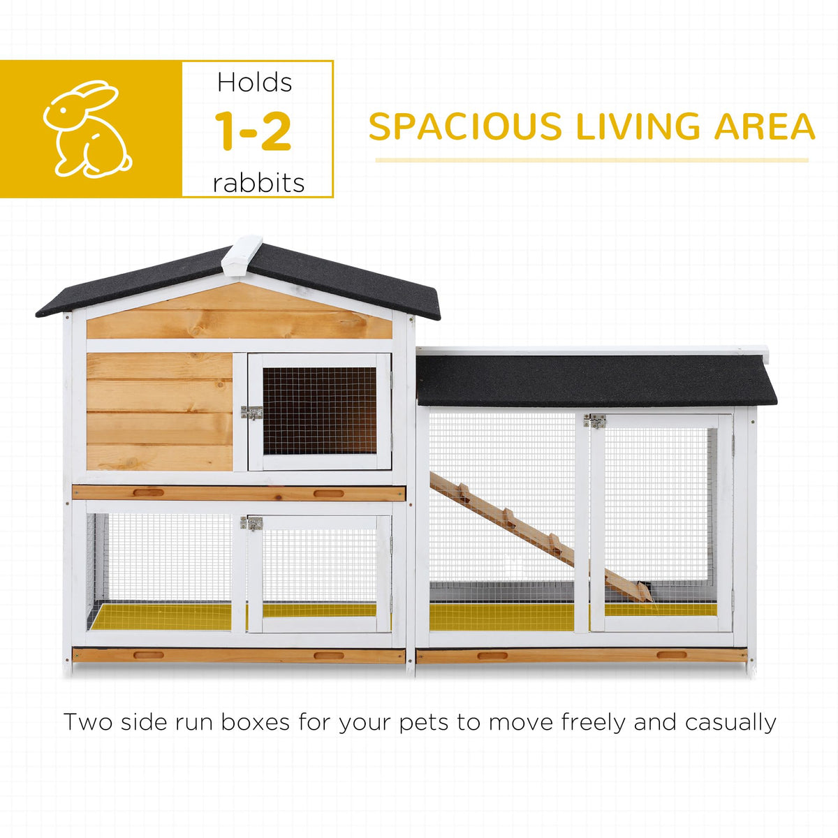 62" Wooden Small Animal Hutch with Run Area W69020