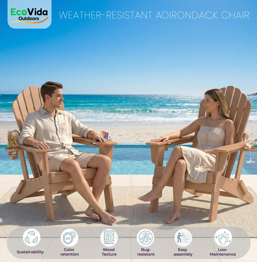 HDPE Adirondack Chair Set of 4 with Cup Holders W609180