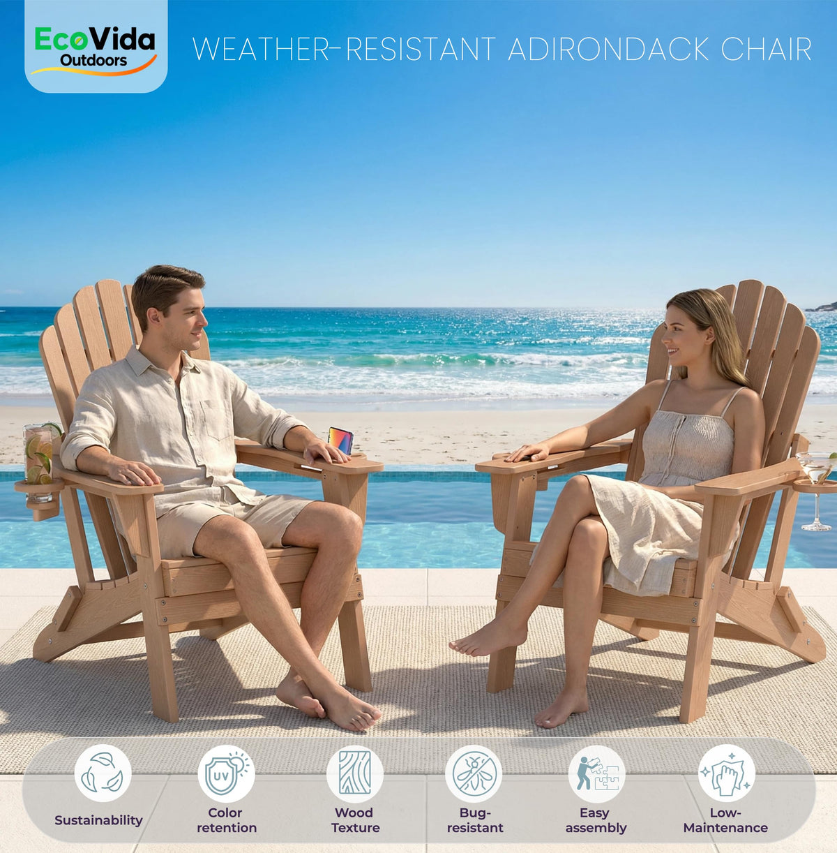HDPE Adirondack Chair Set of 4 with Cup Holders W609180