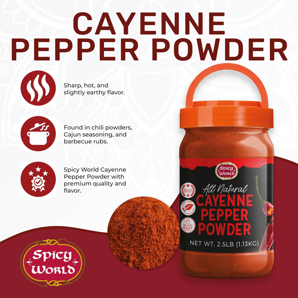 Cayenne Pepper Powder 2.5LB Jar 50,000 SHU Gluten Free C40082