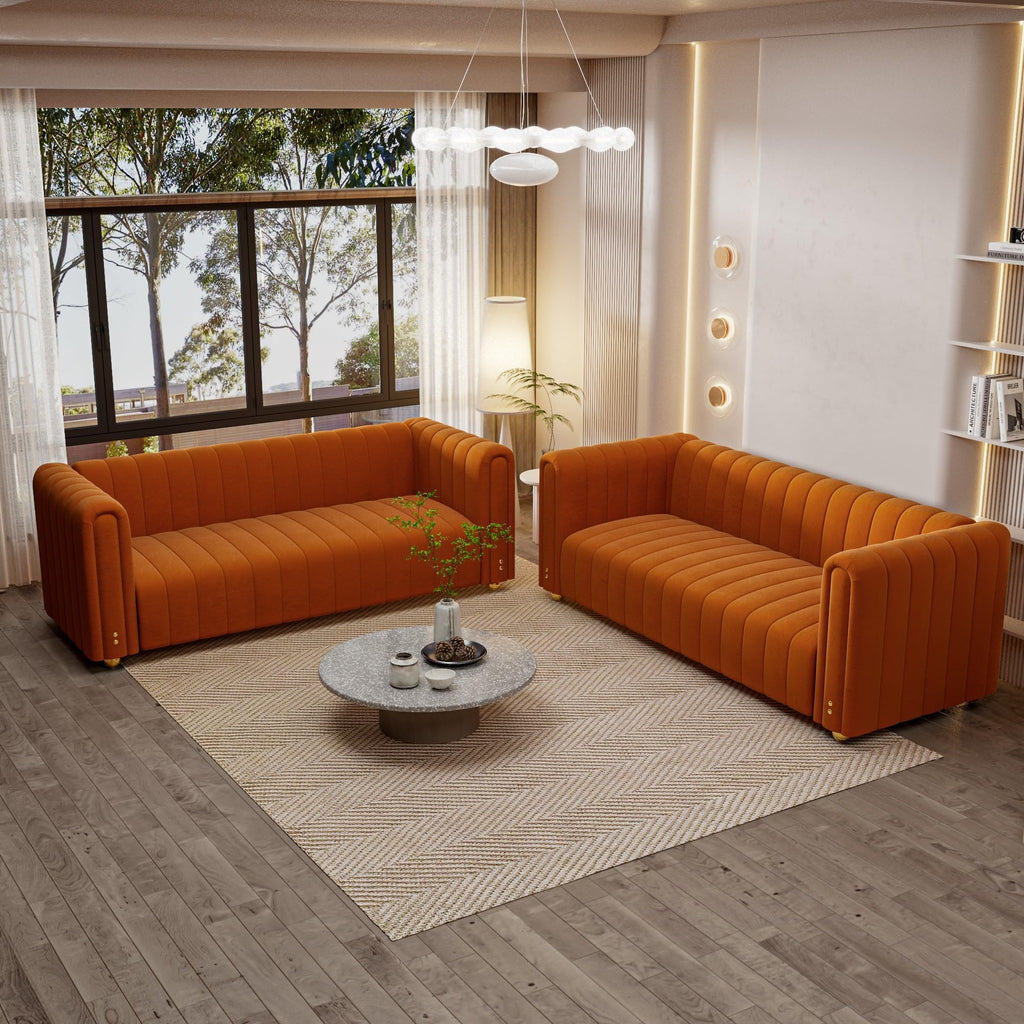 Velvet Sofa Set with Gold Metal Legs F3677