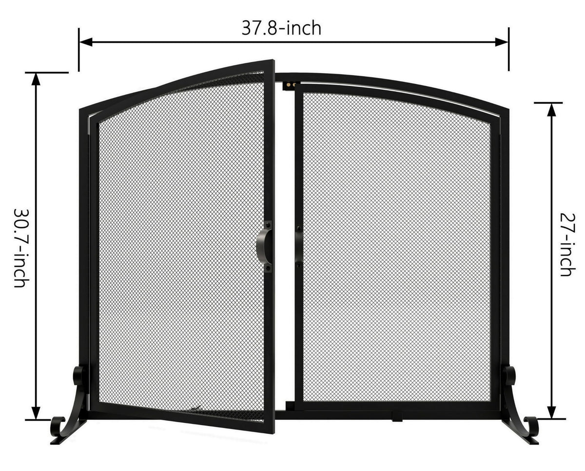 Arched Metal Fireplace Screen 2-Panel Spark Guard O866