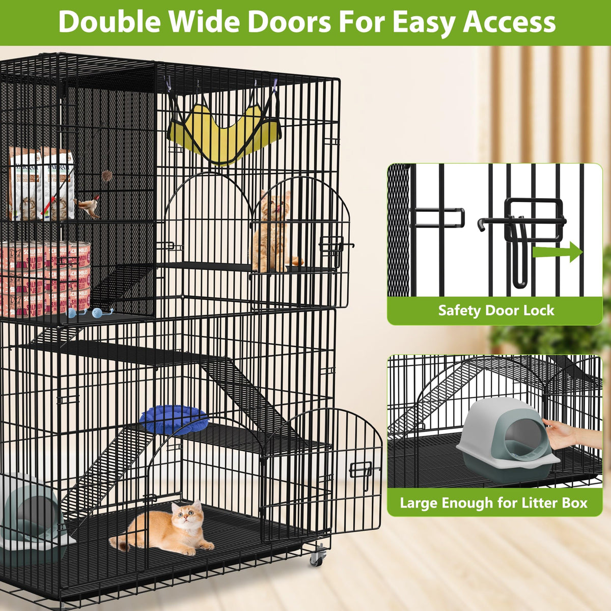 Extra Large 4-Tier Indoor Cat Cage with Wheels P257557