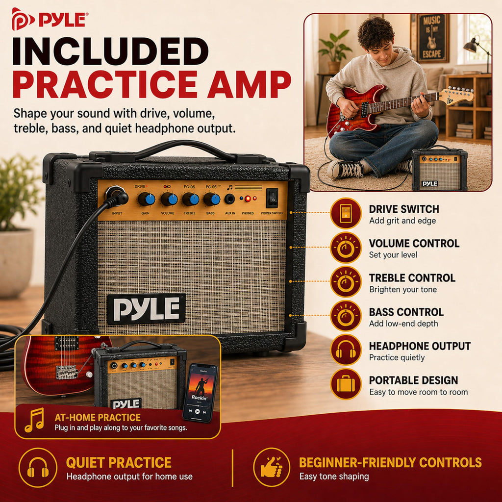 Red Full Size Electric Guitar Kit with Amp H89919