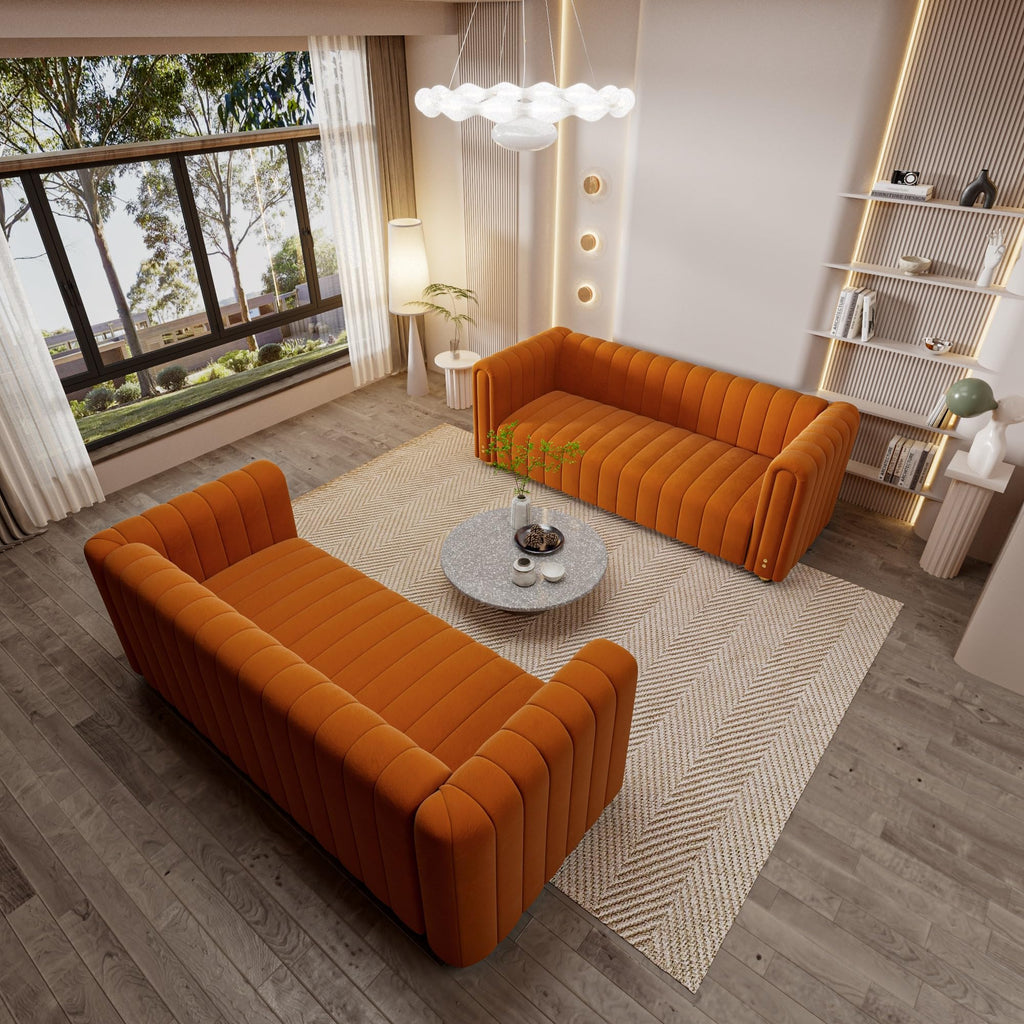 Velvet Sofa Set with Gold Metal Legs F3677