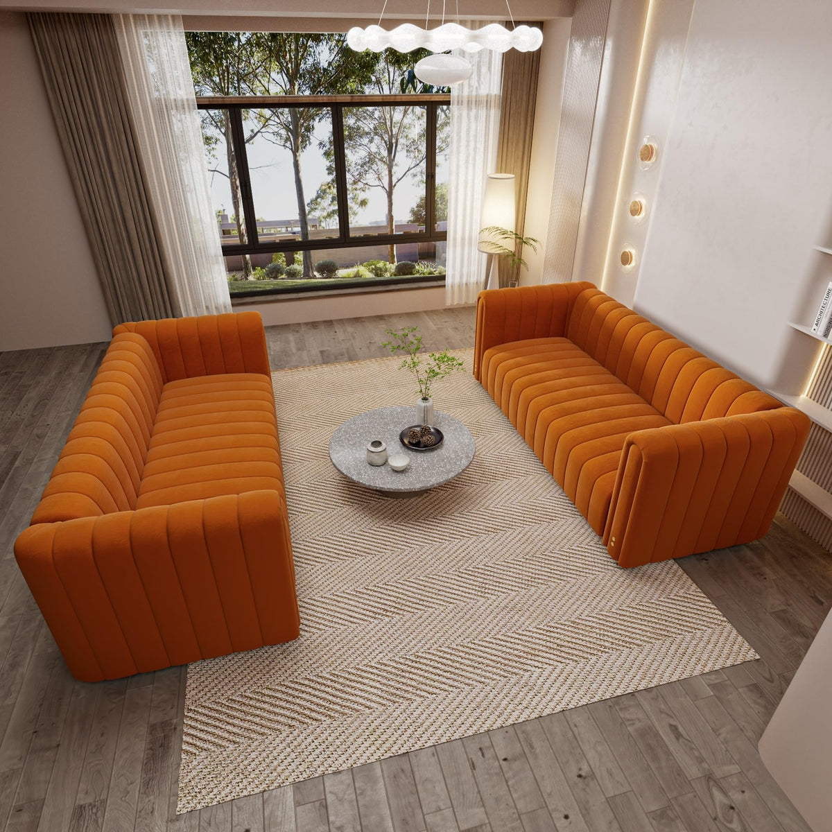 Velvet Sofa Set with Gold Metal Legs F3677