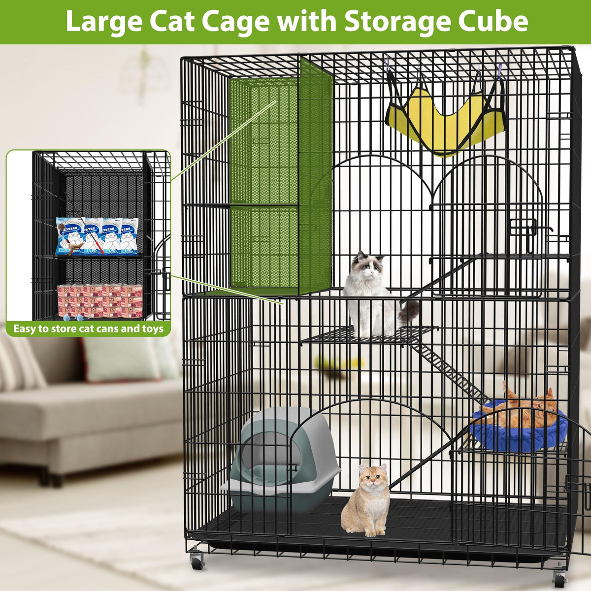 Extra Large 4-Tier Indoor Cat Cage with Wheels P257557