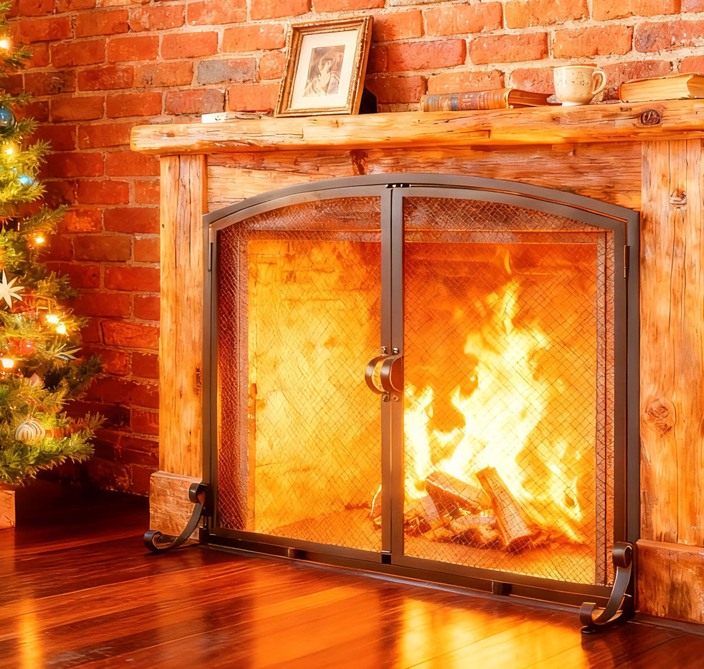 Arched Metal Fireplace Screen 2-Panel Spark Guard O866
