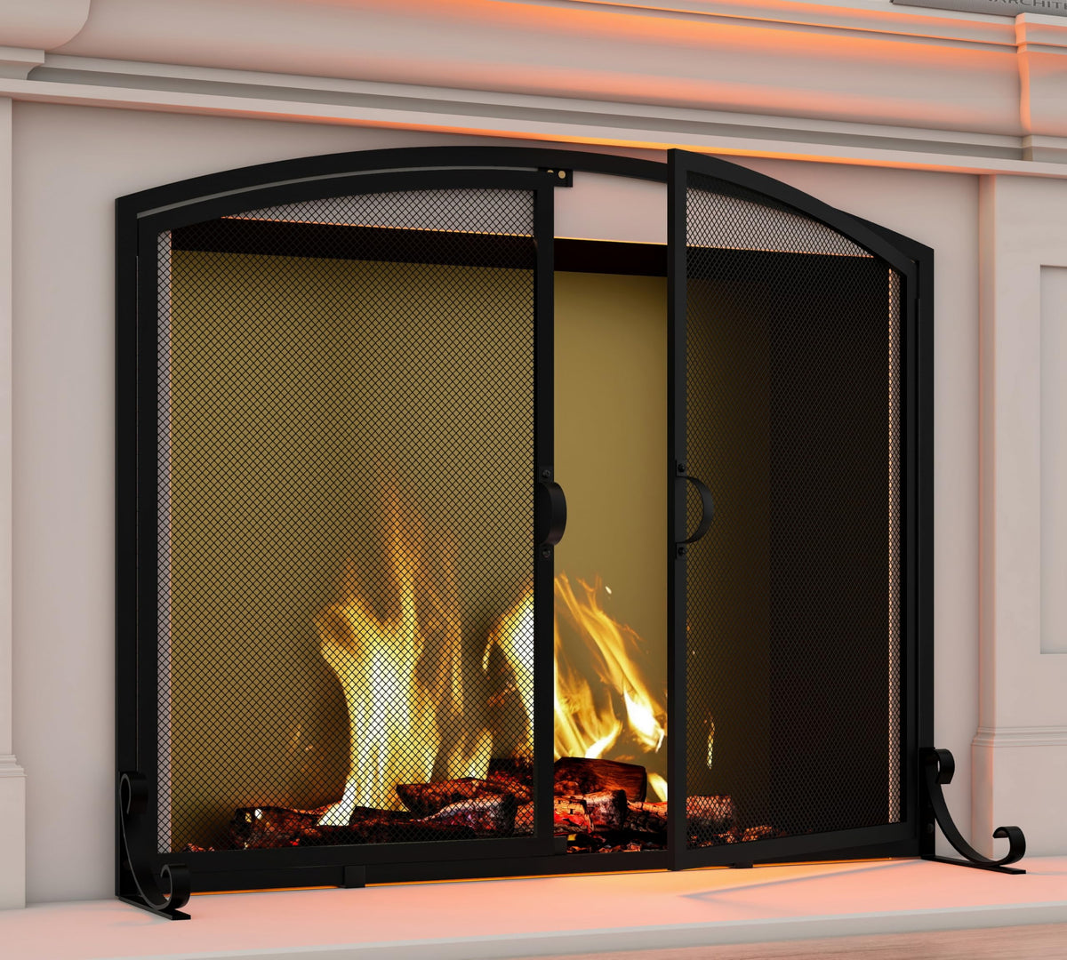 Arched Metal Fireplace Screen 2-Panel Spark Guard O866